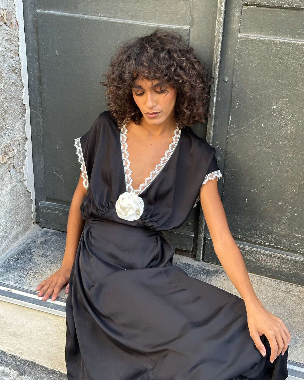 The Genus Rosa Satin Dress in Black
