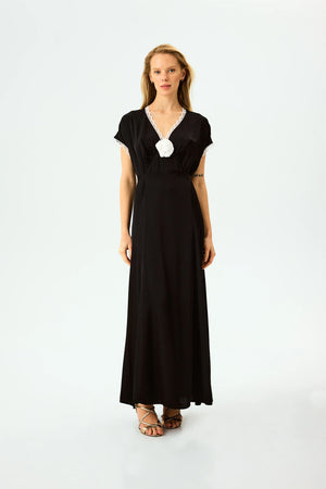 The Genus Rosa Satin Dress in Black