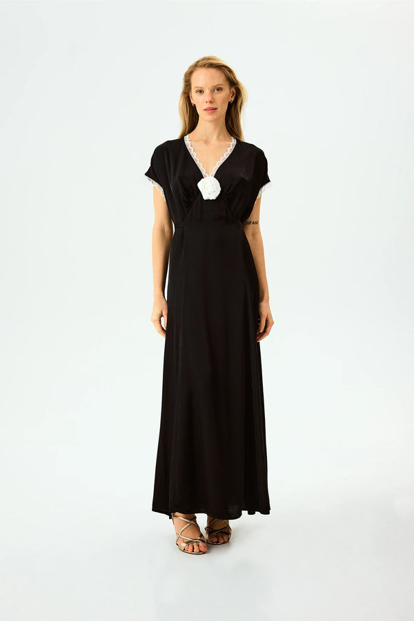 The Genus Rosa Satin Dress in Black