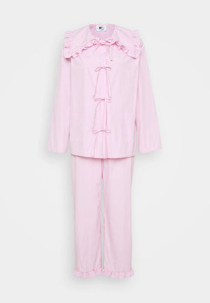 Pink Stripes Lybid Cotton Pajama Set With Ruffled Collar