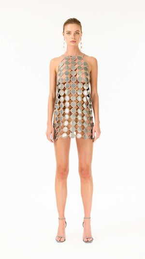 Mochi Caramel Leather Mini Dress