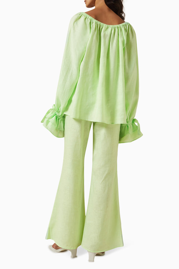 Green Flamenco Linen Set with Pants