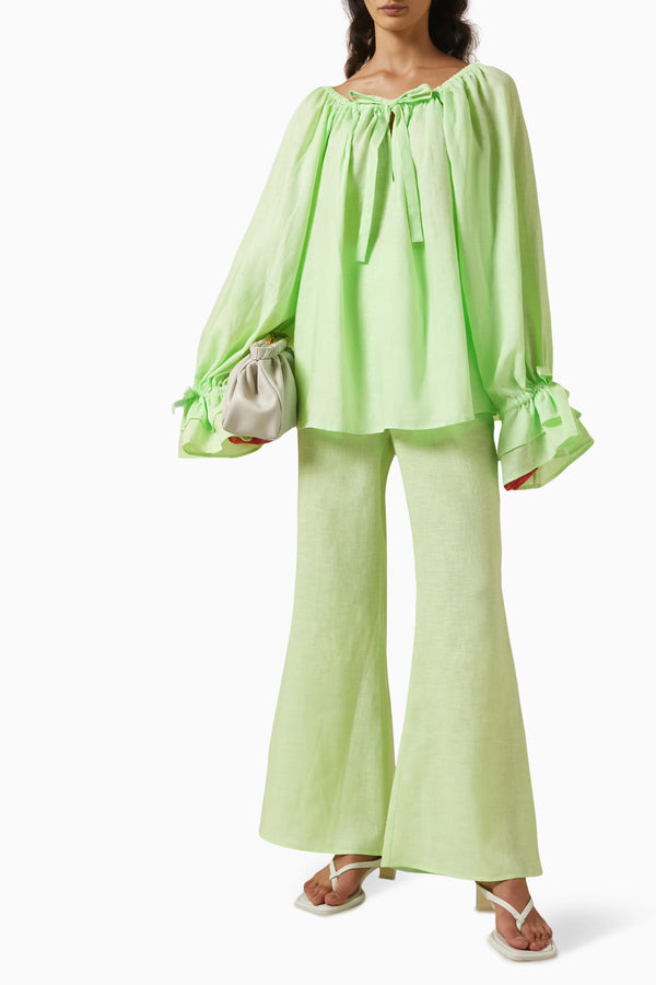 Green Flamenco Linen Set with Pants