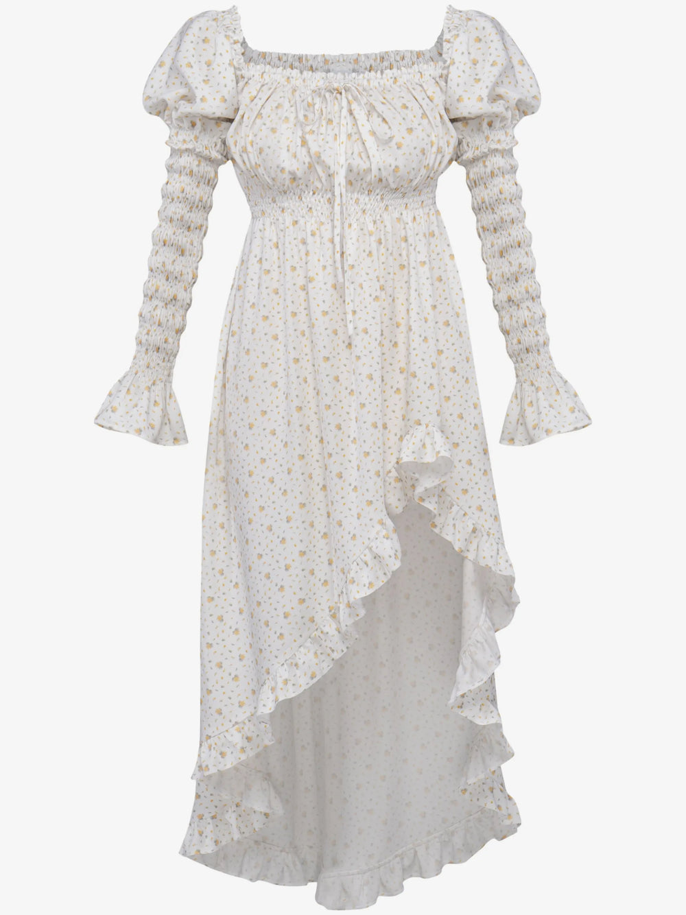 Mimosa Print Wild Angel Shirred Asymmetric Dress