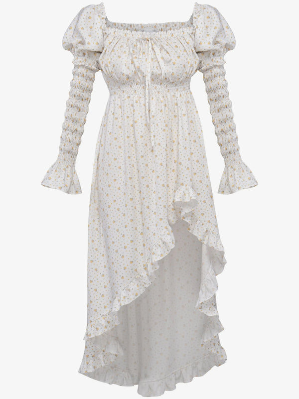 Mimosa Print Wild Angel Shirred Asymmetric Dress