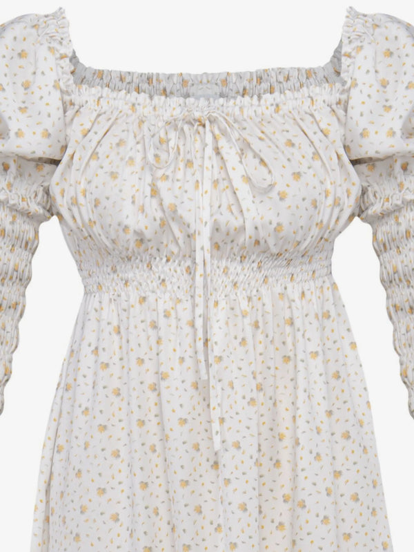 Mimosa Print Wild Angel Shirred Asymmetric Dress