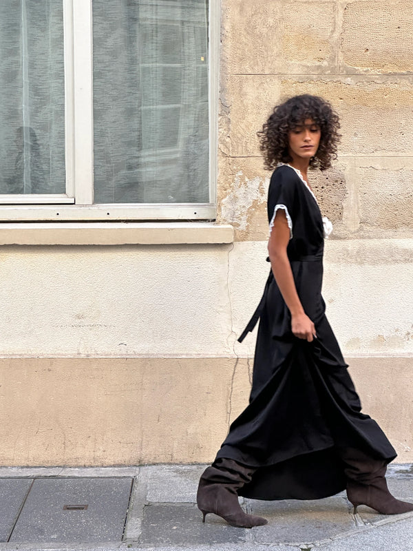 The Genus Rosa Satin Dress in Black