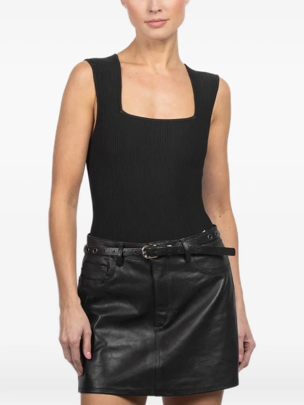 Black Square-Neck Ribbed Top