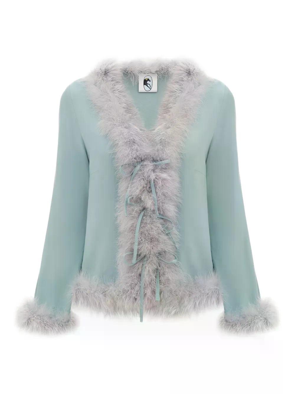 Dove Blue Venus in Love Blouse with Feathers