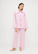 Pink Stripes Lybid Cotton Pajama Set With Ruffled Collar