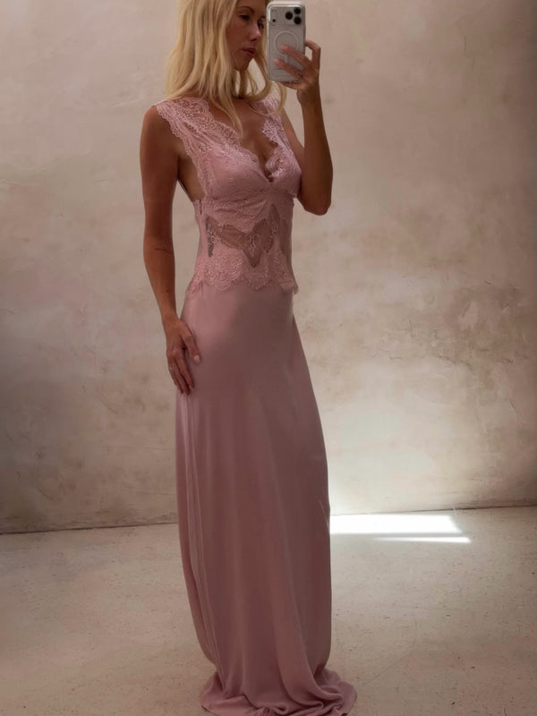 Rosé Visions Lace Floor Length Dress