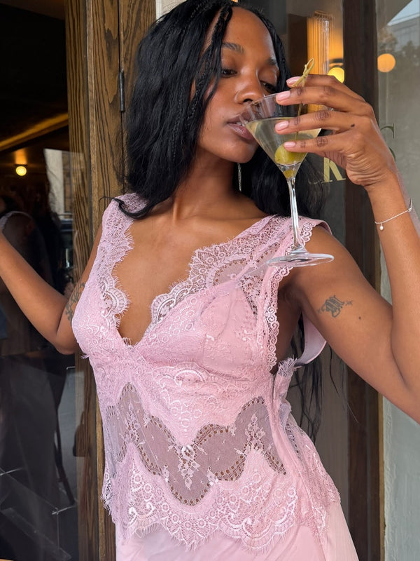Rosé Visions Lace Floor Length Dress