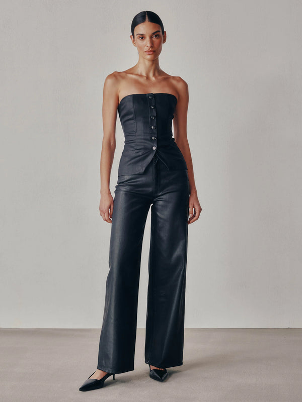Karmine Black Coated Wide Leg Jeans
