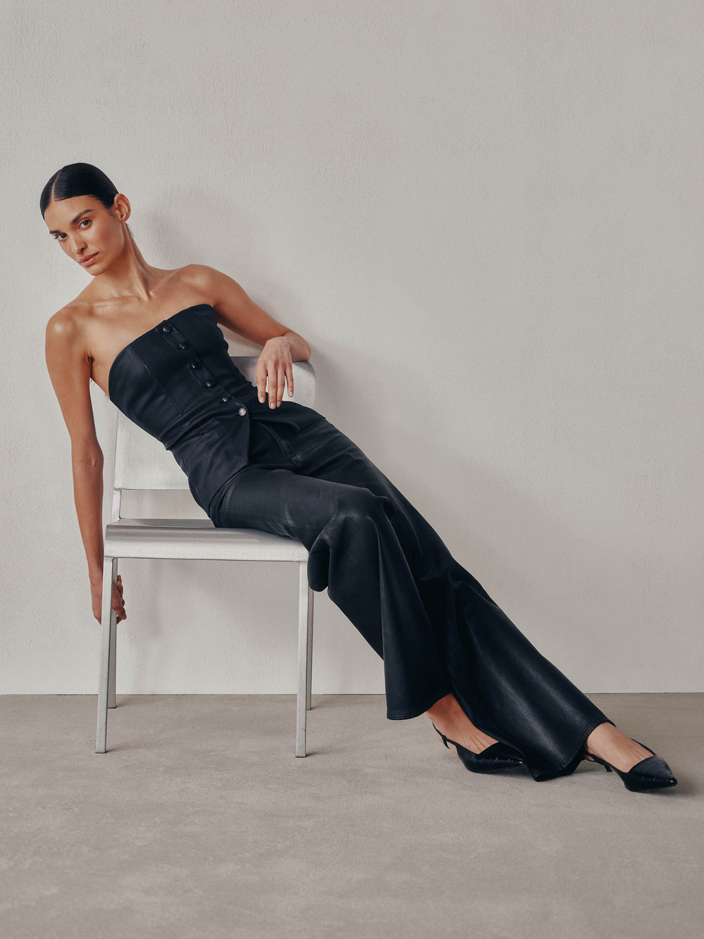 Karmine Black Coated Wide Leg Jeans