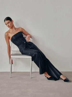 Karmine Black Coated Wide Leg Jeans