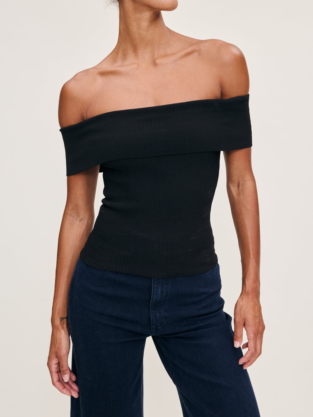 Black Off Shoulder Top  Instasculpt™ Rib