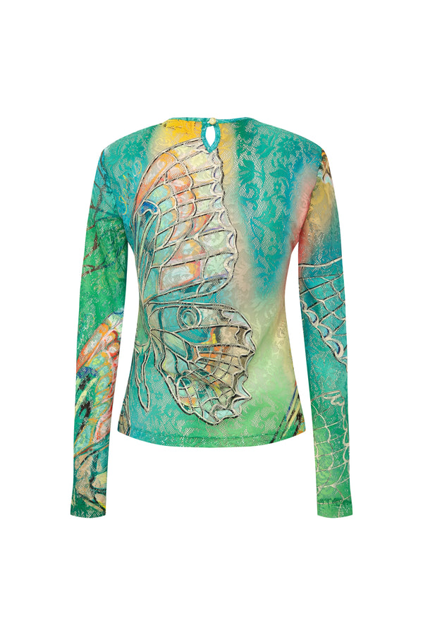Dezol Printed Long Sleeve Lace Top
