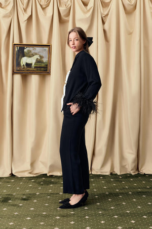 Black Bow Pajama Set with Detachable Feathers