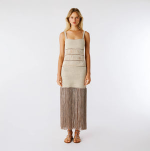 Bronze Bonbon Hand-Crocheted Fringe Maxi Dress