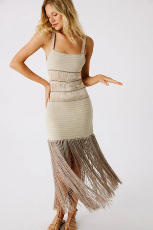 Bronze Bonbon Hand-Crocheted Fringe Maxi Dress