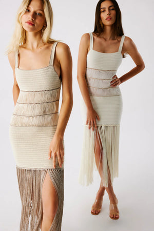 Bronze Bonbon Hand-Crocheted Fringe Maxi Dress
