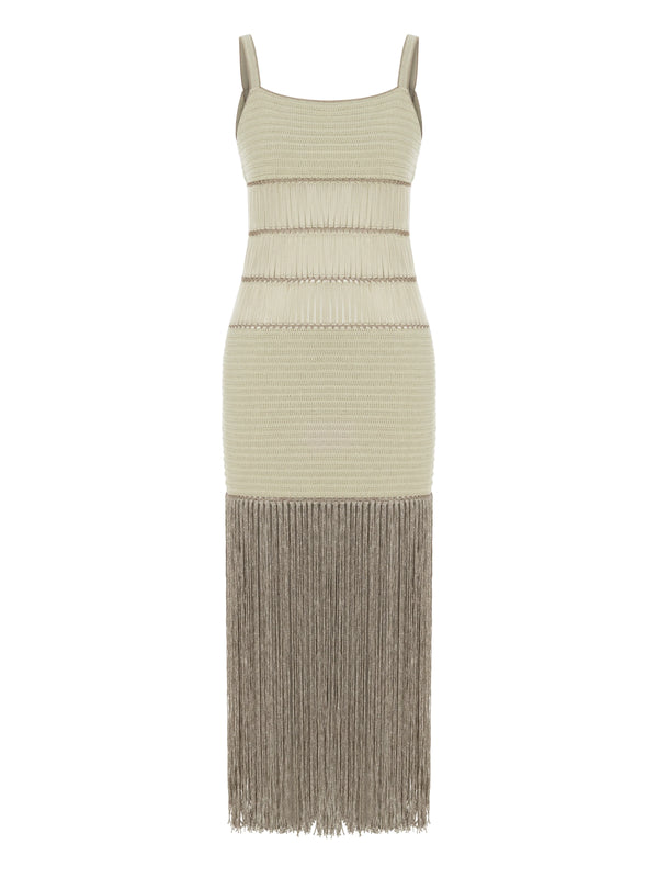 Bronze Bonbon Hand-Crocheted Fringe Maxi Dress