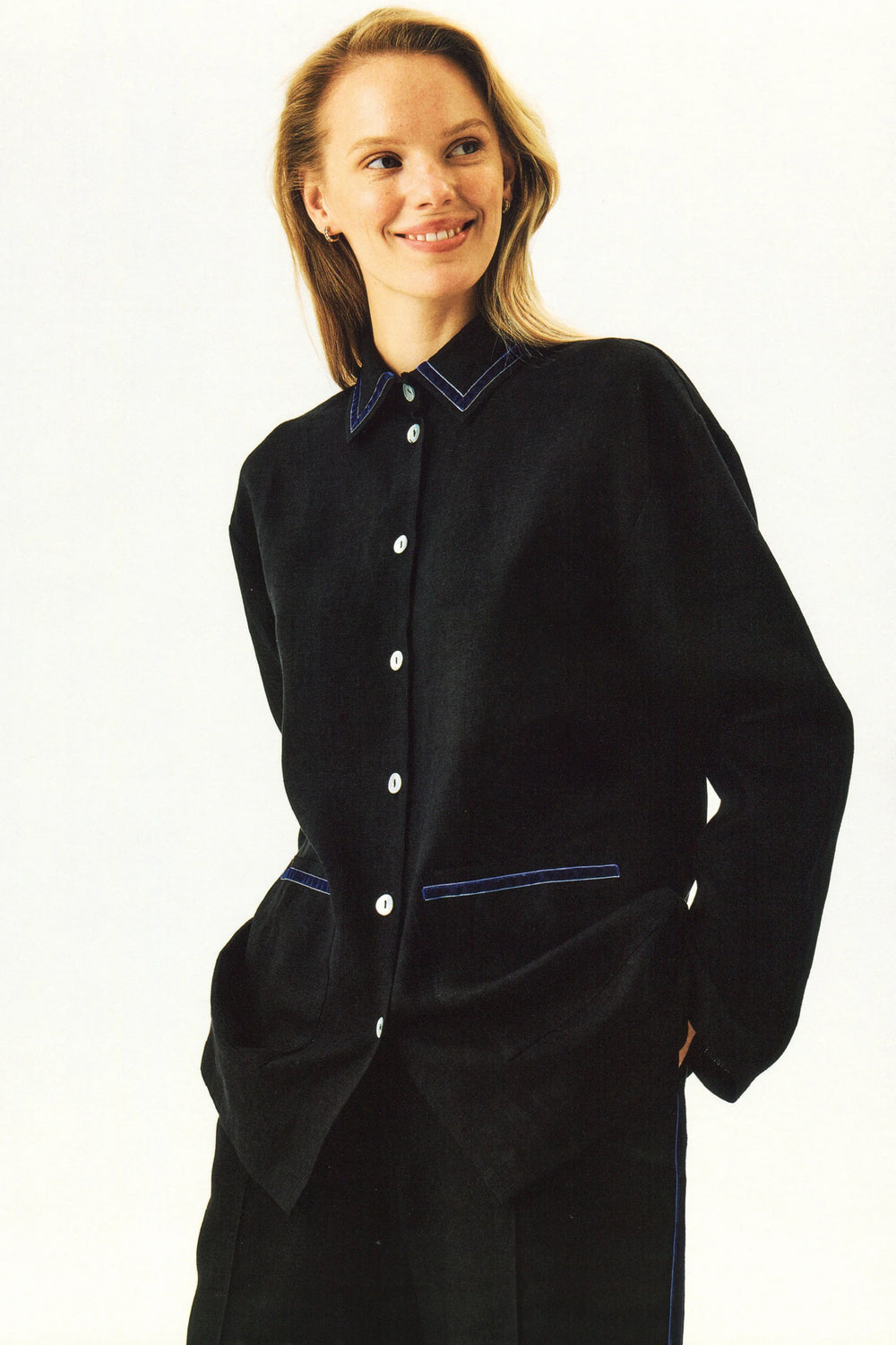Black Paros Linen Unisex Pajama Shirt