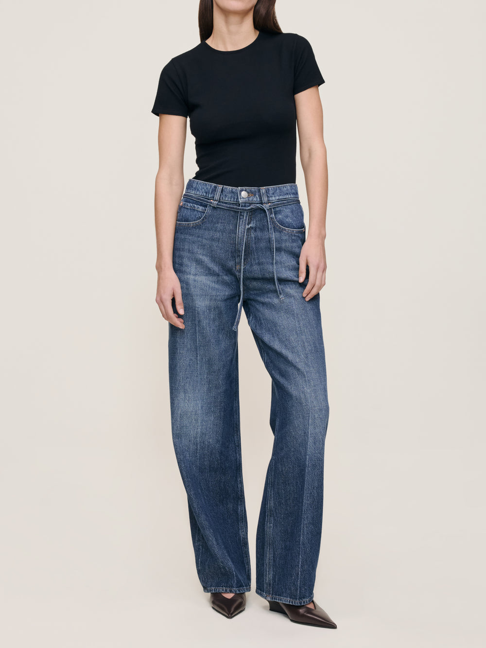 Space Blue Casie Wide Leg Mid Rise 31" Jeans