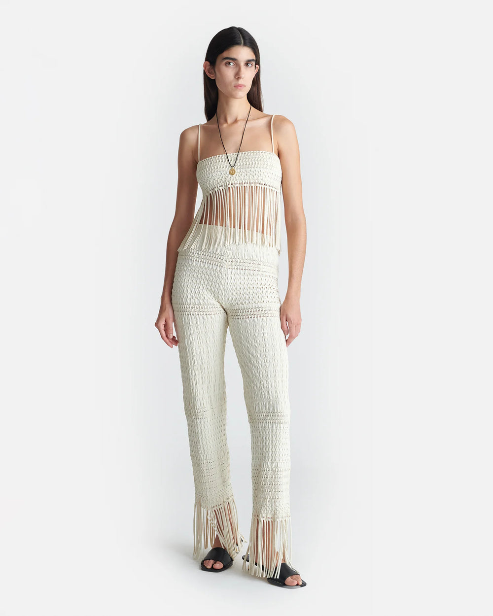 Miciel Fringed Woven Seersucker Pants