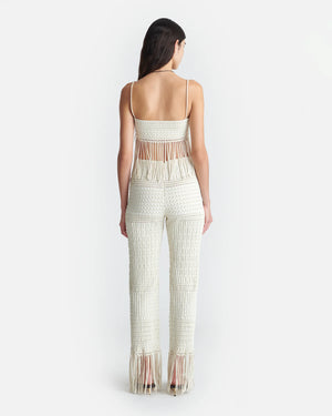Miciel Fringed Woven Seersucker Pants