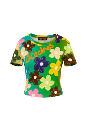 Desta Bubble Flower Cropped T-Shirt