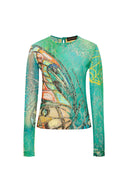Dezol Printed Long Sleeve Lace Top