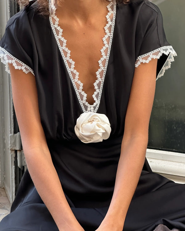 The Genus Rosa Satin Dress in Black