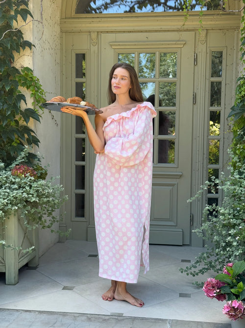 Pink Polka Dot Gaia Soft Viscose Midi Dress