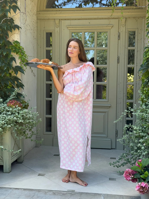 Pink Polka Dot Gaia Soft Viscose Midi Dress