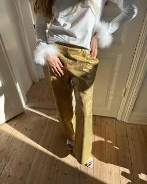 White Long Sleeve Stretch-cotton Jersey T-Shirt with Detachable Feathers