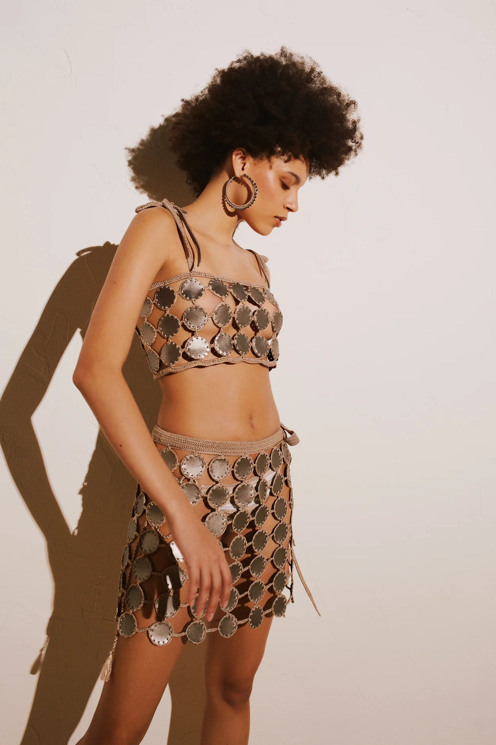 Swiss Roll Leather Mini Skirt