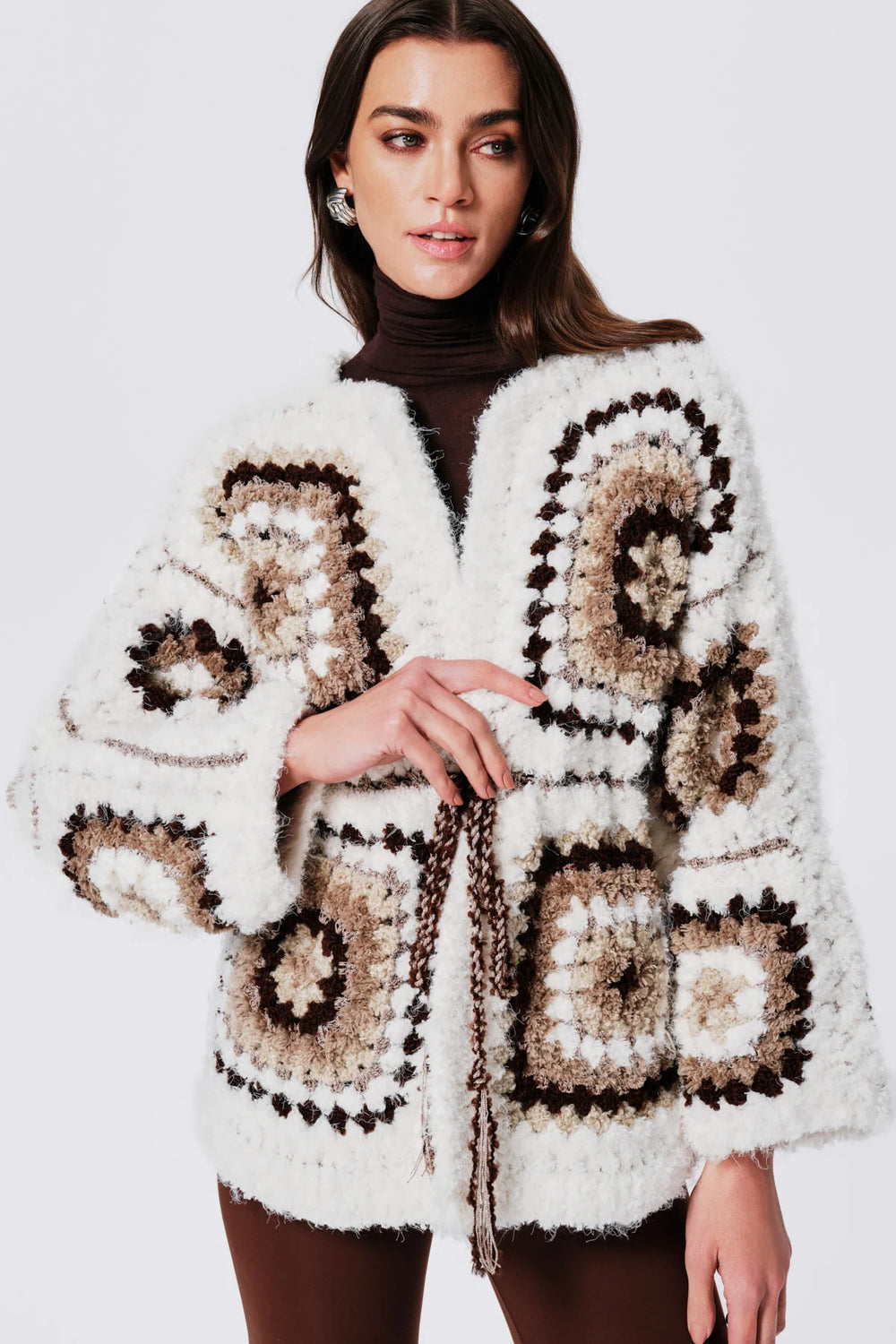 Oak Brown Madison Alpaca Wool Hand Knit Cardigan