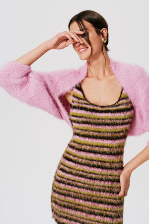 Rose Pink Mia Merino Wool Hand Knit Bolero Jacket