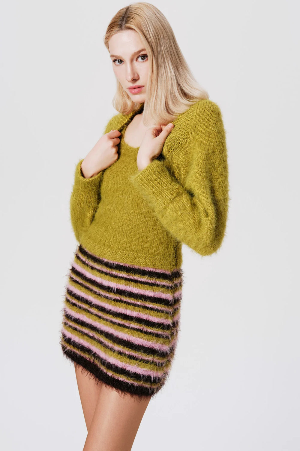 Lime Green Mia Merino Wool Hand Knit Top