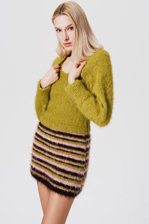 Lime Green Mia Merino Wool Hand Knit Top
