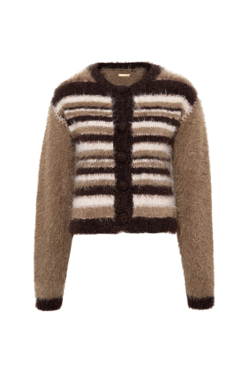 Oak Brown Mia Merino Wool Hand Knit Cardigan