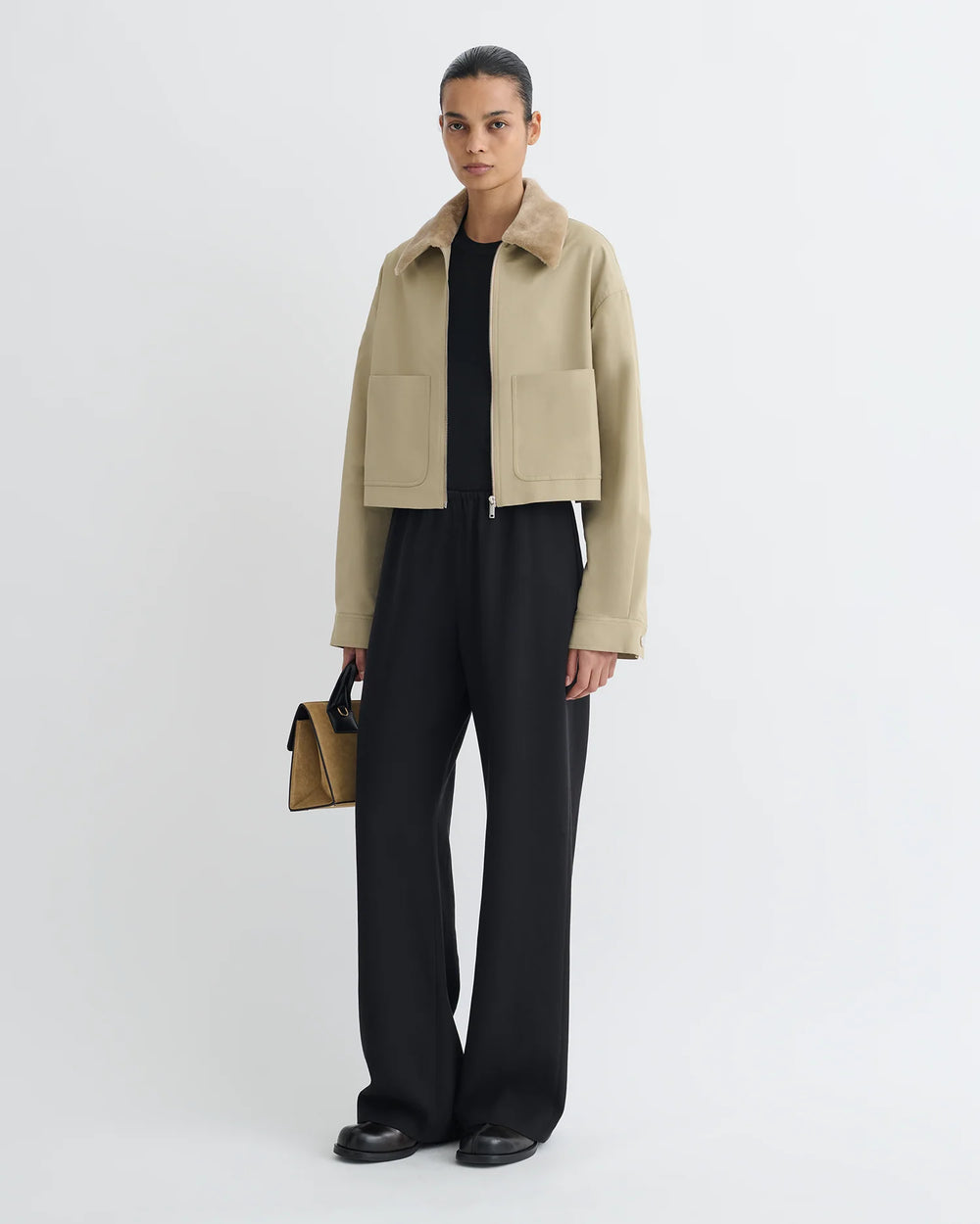 Phebe Cropped Tech Twill and Faux Fur Jacket