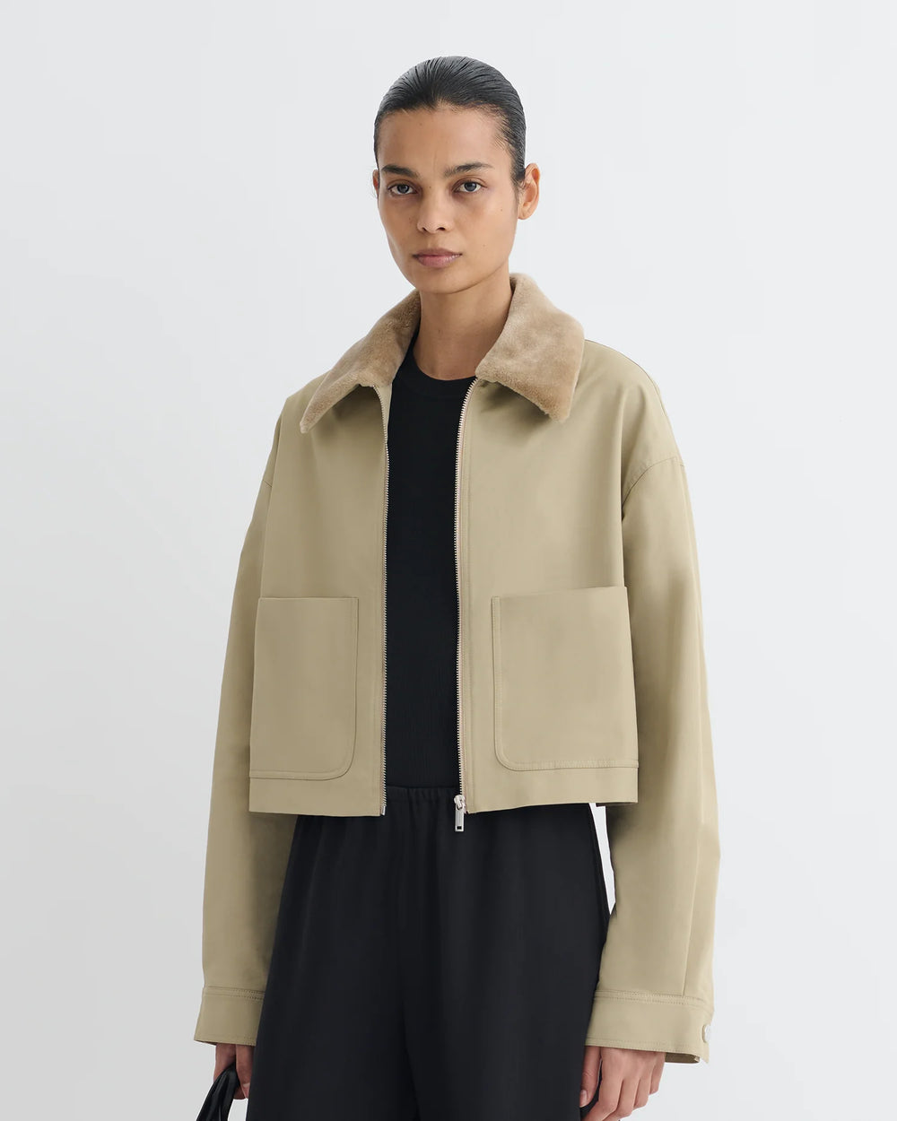 Phebe Cropped Tech Twill and Faux Fur Jacket