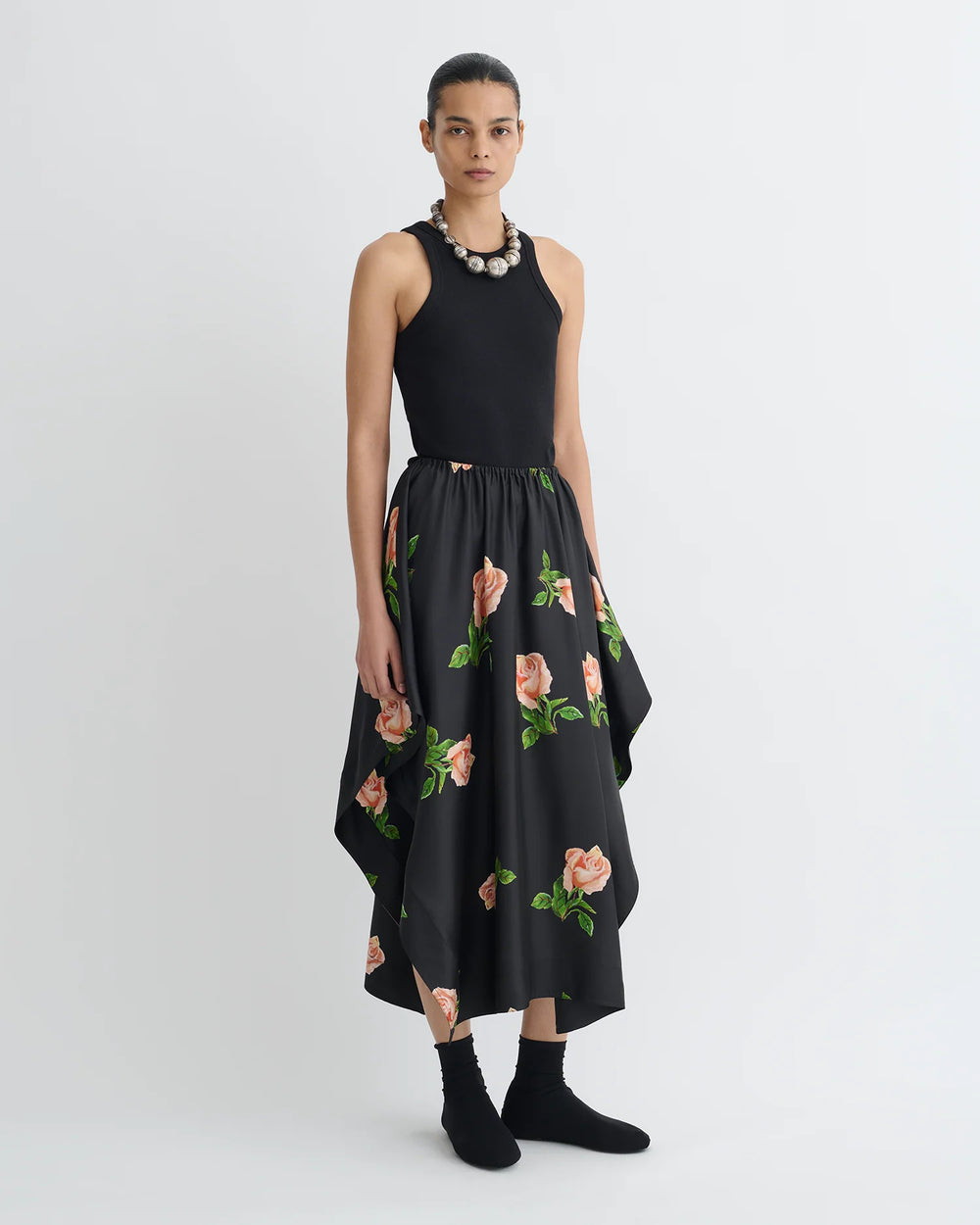 Ilariah Printed Silk Twill Midi Skirt