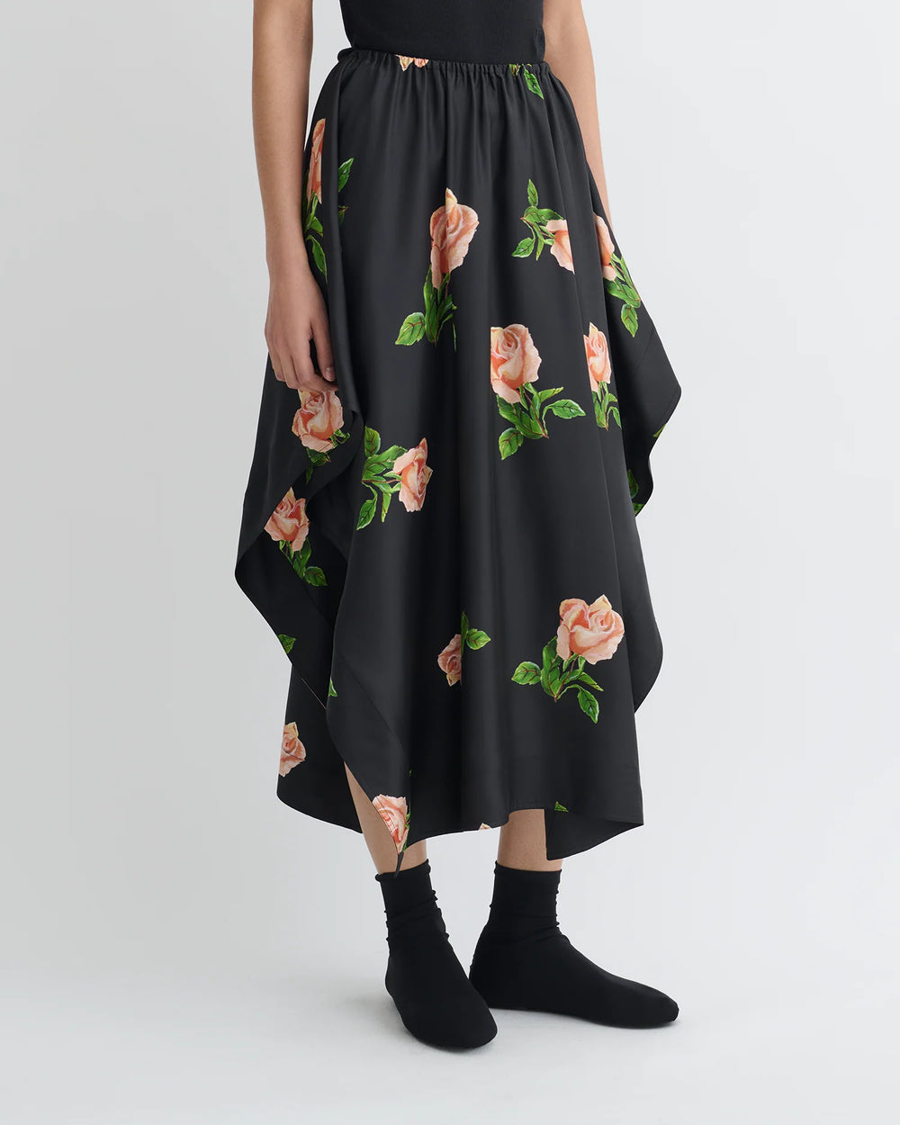 Ilariah Printed Silk Twill Midi Skirt