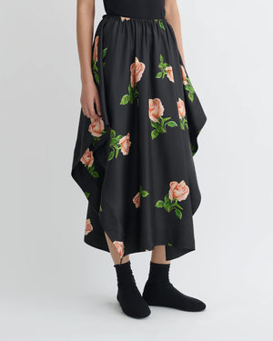Ilariah Printed Silk Twill Midi Skirt