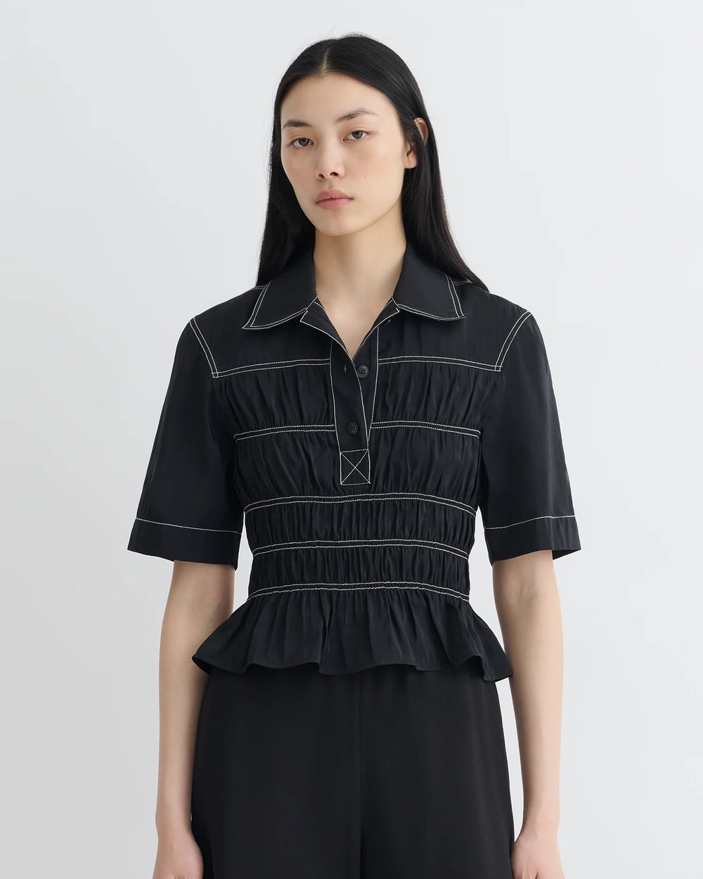 Nairi Smocked Glass Poplin Shirt