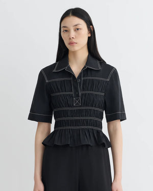Nairi Smocked Glass Poplin Shirt