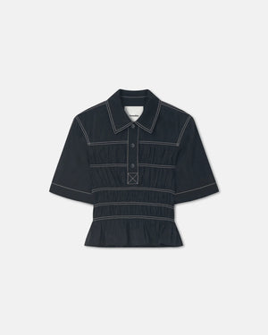 Nairi Smocked Glass Poplin Shirt